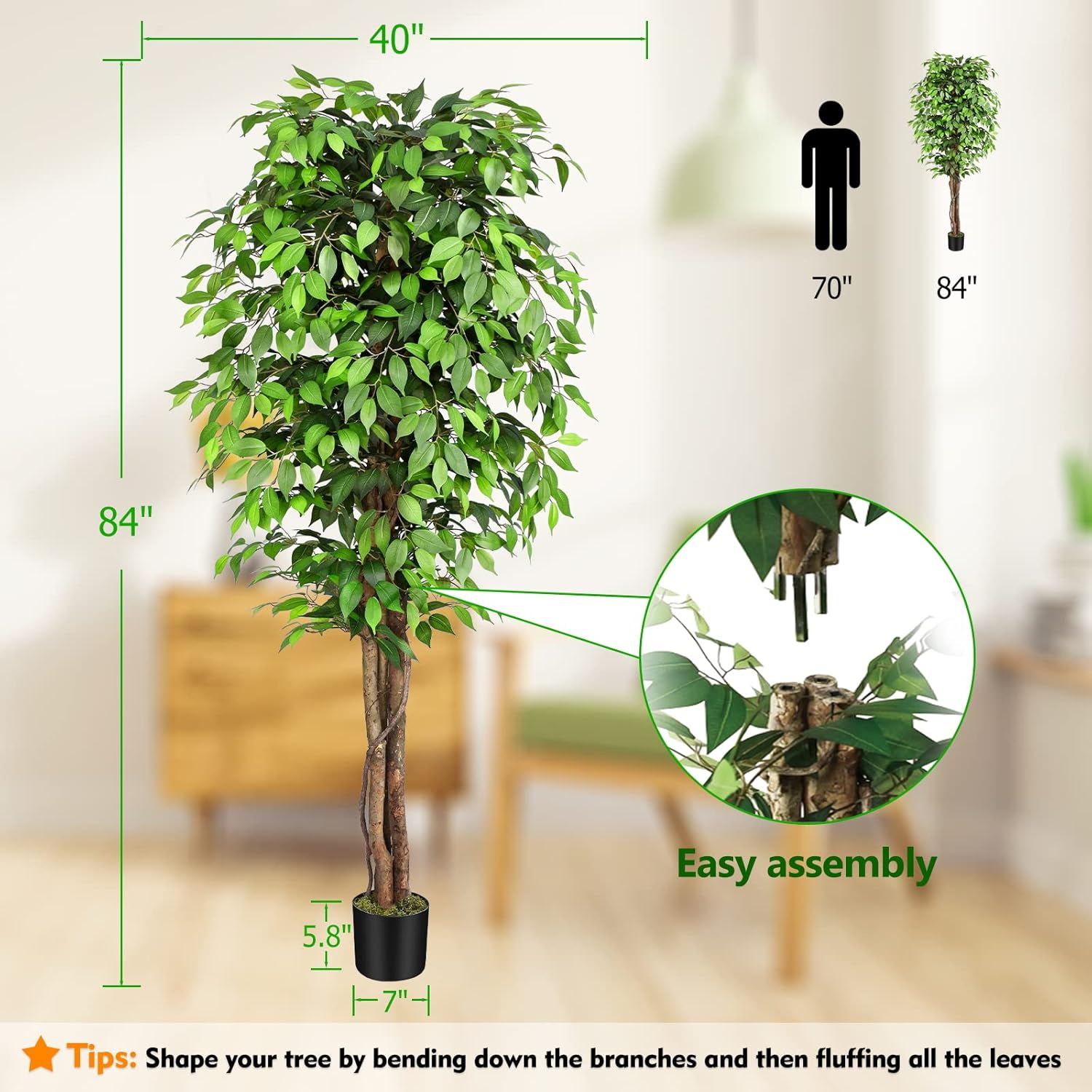 Árbol de Ficus Artificial Real - Ficus Lyrata Tree reseña y precio